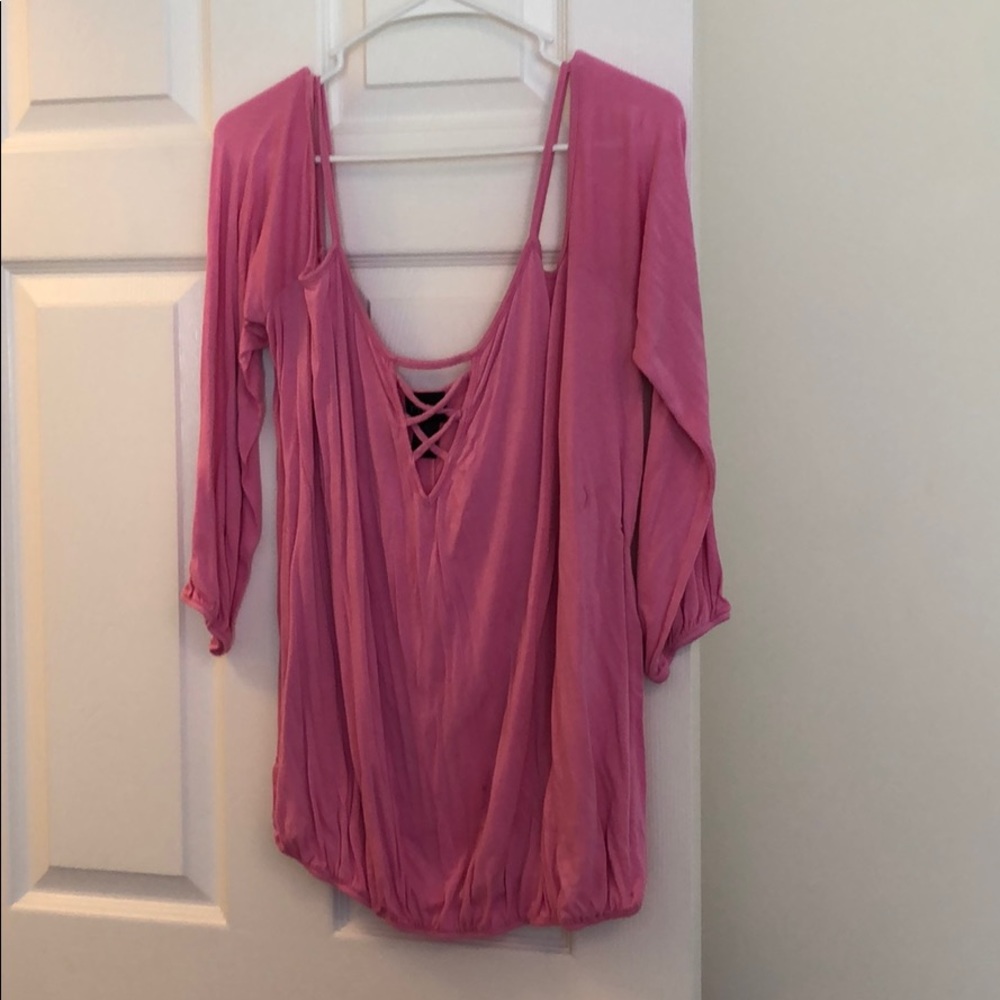 Pink cold shoulder top